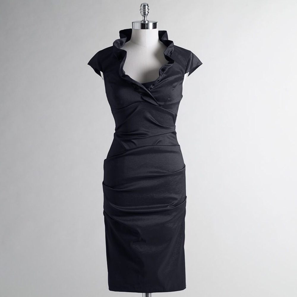 Xscape By Joanna Chen Black Ruffled Cocktail Dress